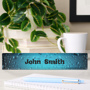 Personalize Stylish Cool Blue water drops Desk Name Plate
