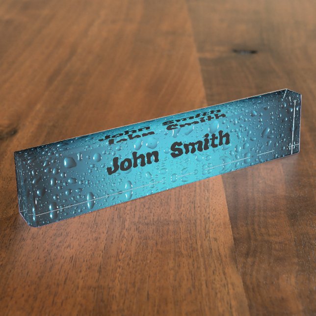 Personalize Stylish Cool Blue water drops Desk Name Plate (Side)