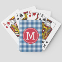 Personalize Stylish Country Blue Gingham Monogram Playing Cards