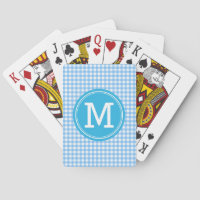 Personalize Stylish Country Blue Gingham Monogram Playing Cards