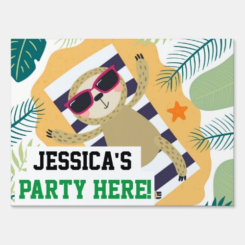 Personalize Summer Pool Party Sloth w Name Sign