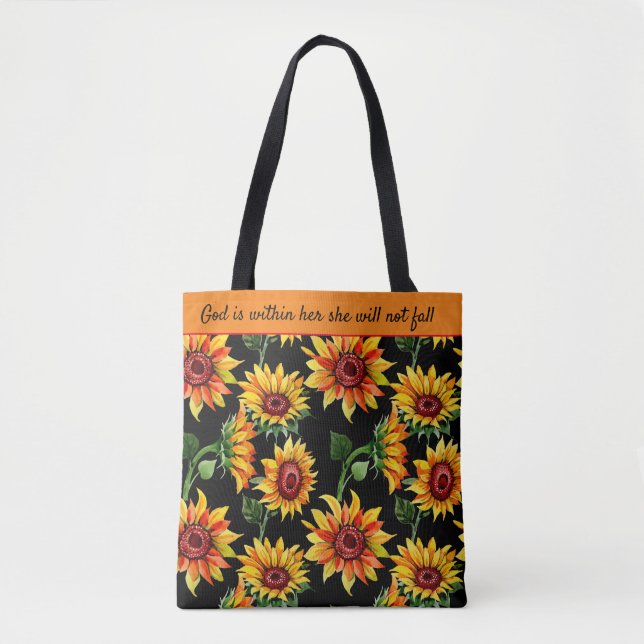 Personalize Sunflower Quote/Name Fall Tote Bag (Front)