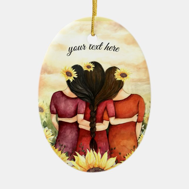 Personalize Sunflower Three Best Friends Sisters Ceramic Ornament (Front)