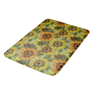Personalize Sunflower with Foliage Sage Background Bath Mat