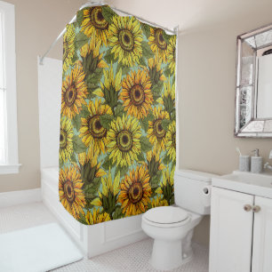 Personalize Sunflower with Foliage Sage Background Shower Curtain
