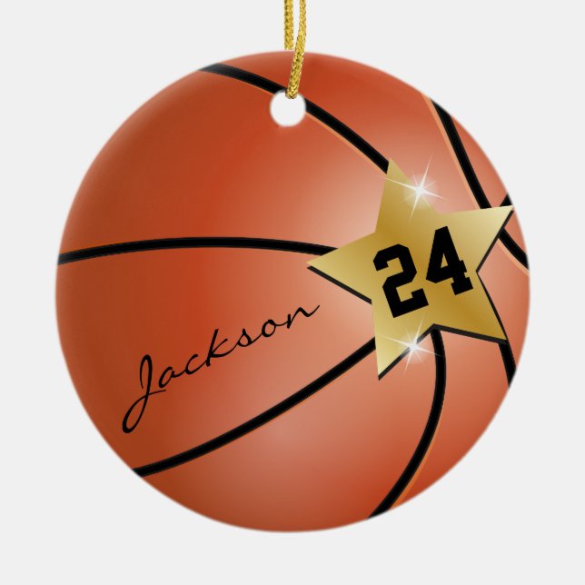 Personalize Super ⭐ Star 🏀 Basketball Ceramic Ornament (Front)