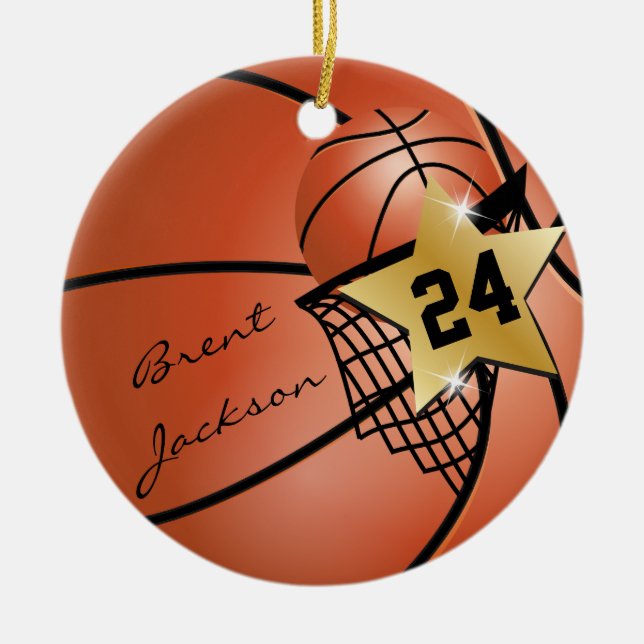 Personalize Super ⭐ Star Player 🏀 Basketball Ceramic Ornament (Front)