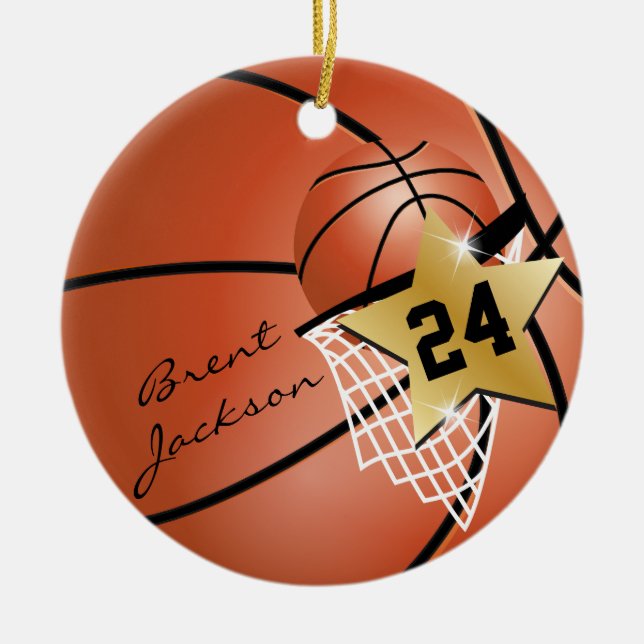 Personalize Super ⭐Star Player 🏀 Basketball Ceramic Ornament (Front)