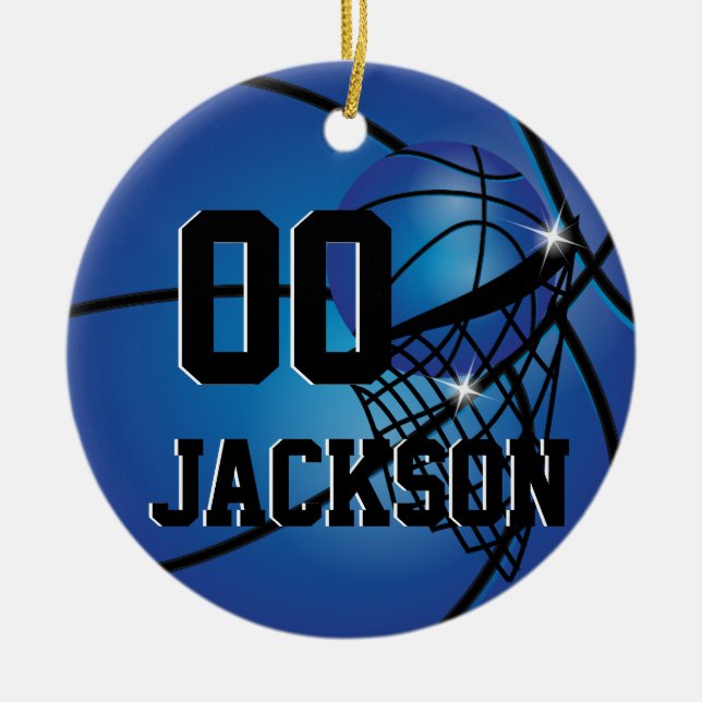 Personalize Super Star Player Blue Basketball Ceramic Ornament (Front)