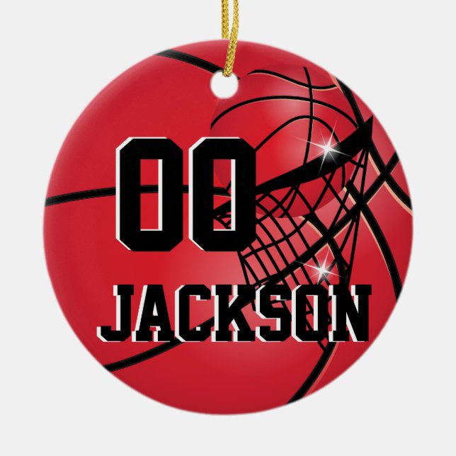 Personalize Super Star Player Red Basketball Ceramic Ornament (Front)