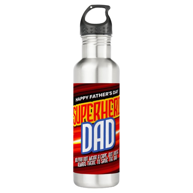 Personalize SuperHero Dad  Stainless Steel Water Bottle (Front)