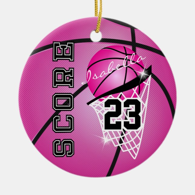 Personalize Superstar Basketball - Pink Ceramic Ornament (Front)