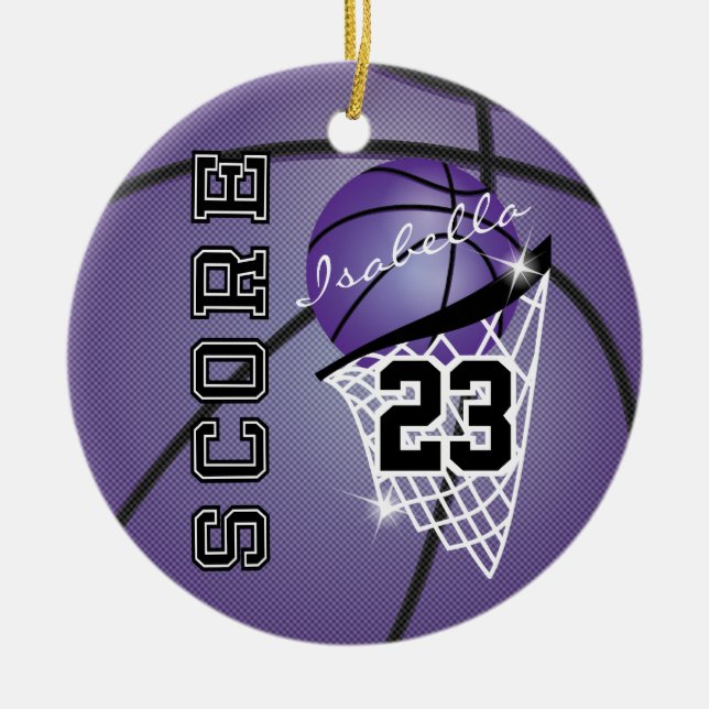 Personalize Superstar Basketball - Purple Ceramic Ornament (Front)