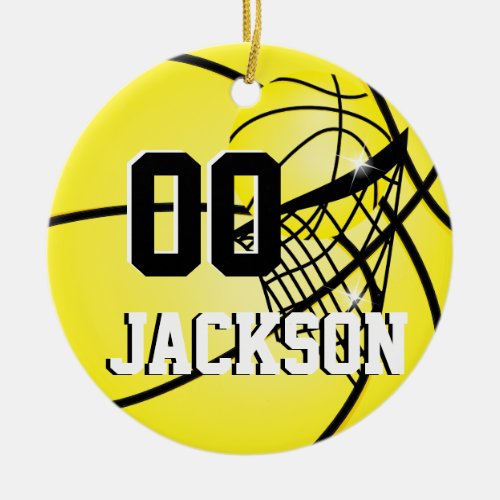 Personalize SuperStar Player Yellow Basketball Ceramic Ornament