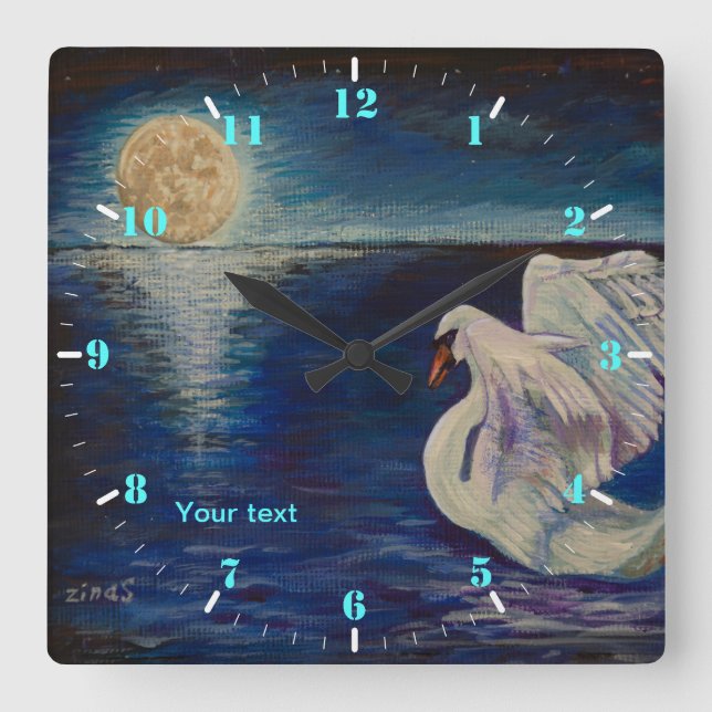 Personalize Swan in the lake at full Moon Square Wall Clock (Front)