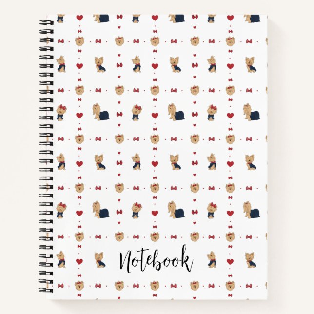 Personalize Sweet Yorkies Bows and Hearts Custom Notebook (Front)