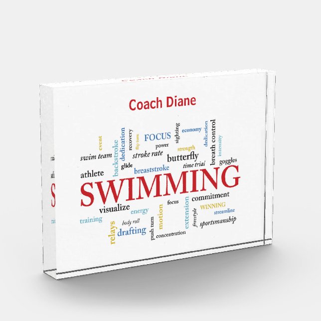 Personalize, Swimming Coach Thank You In Words Acrylic Award (Left)