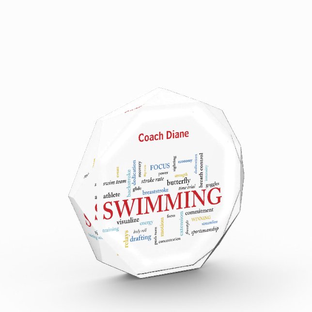 Personalize, Swimming Coach Thank You In Words Acrylic Award (Left)