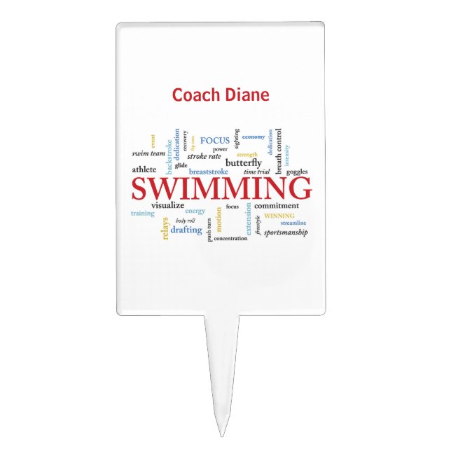 Personalize, Swimming Coach Thank You In Words Cake Topper (Front)