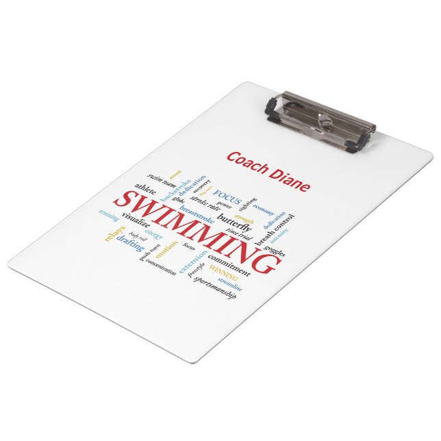 Personalize, Swimming Coach Thank You In Words Clipboard (Angled)