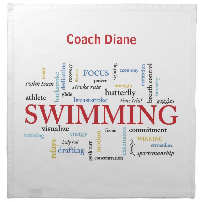 Personalize, Swimming Coach Thank You In Words Cloth Napkin (Front)