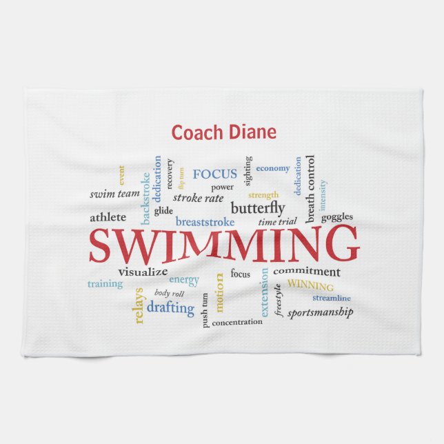 Personalize, Swimming Coach Thank You In Words Kitchen Towel (Horizontal)