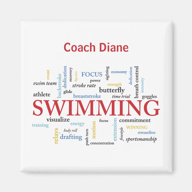 Personalize, Swimming Coach Thank You In Words Magnet (Front)