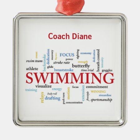 Personalize, Swimming Coach Thank You In Words Metal Ornament