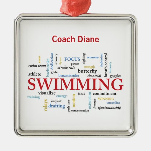 Personalize Swimming Coach Thank You In Words Metal Ornament