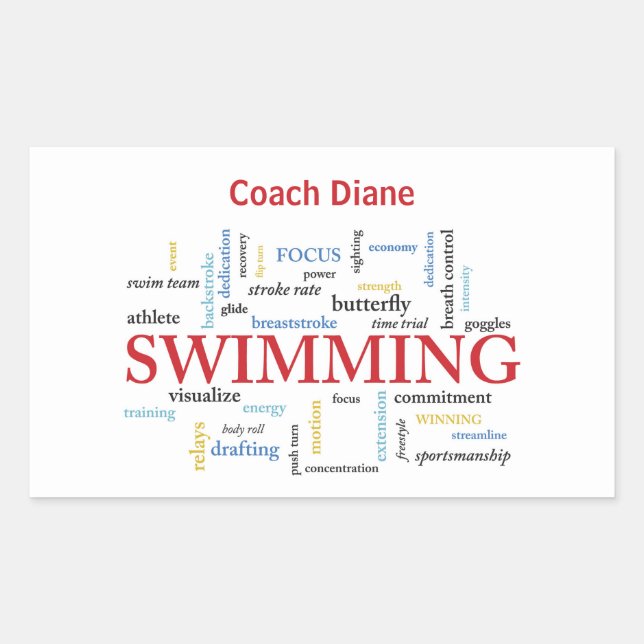 Personalize, Swimming Coach Thank You In Words Rectangular Sticker (Front)