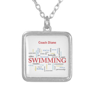 Personalize, Swimming Coach Thank You In Words Silver Plated Necklace
