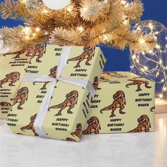 Personalize T-Rex Dinosaur Tyrannosaurus Birthday Wrapping Paper (Holidays)