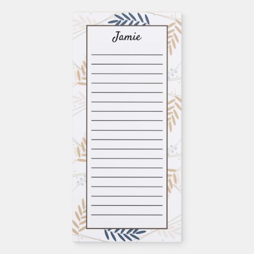 Personalize Tan Blue Leaf Lined Magnetic Notepad