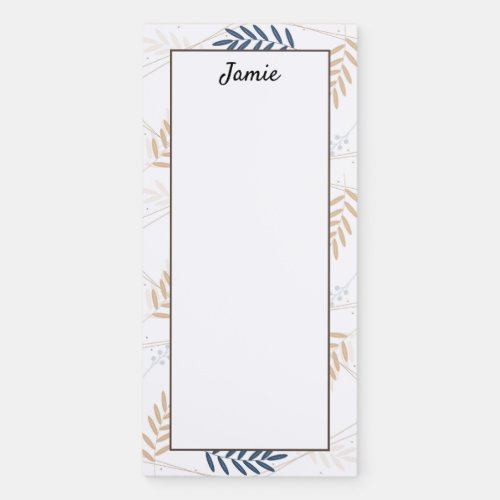Personalize Tan Blue Leaf Pattern Magnetic Notepad