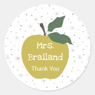 Personalize teacher name custom golden apple classic round sticker