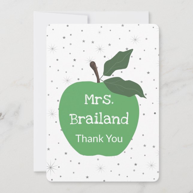 Personalize teacher name custom green apple card (Front)