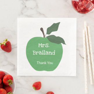 Personalize teacher name custom green apple paper dinner napkins