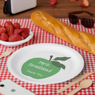 Personalize teacher name custom green apple paper plates