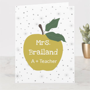 Personalize teacher name custom red apple card