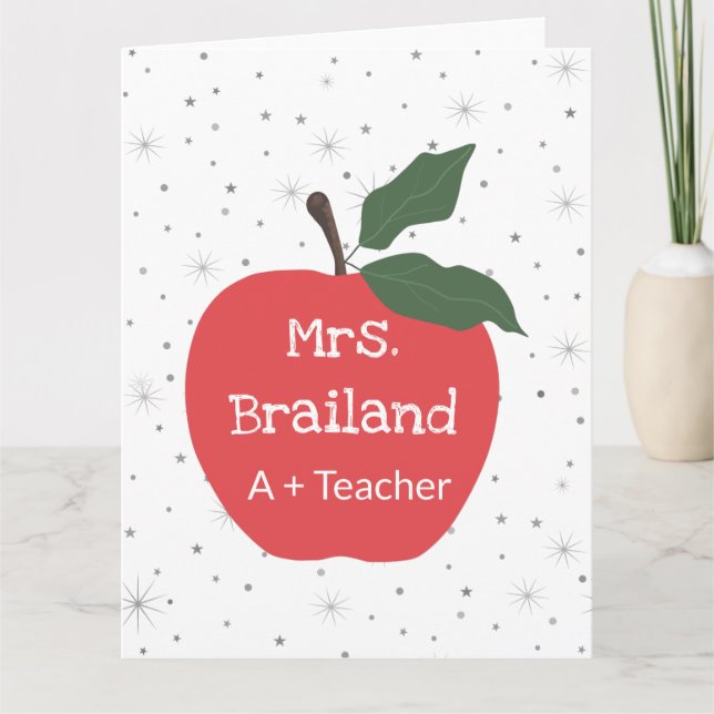 Personalize teacher name custom red apple card (Front)