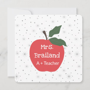 Personalize teacher name custom red apple card