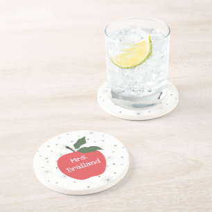 Personalize teacher name custom red apple coaster