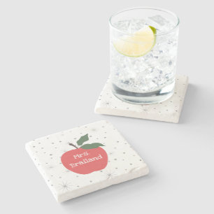Personalize teacher name custom red apple stone coaster