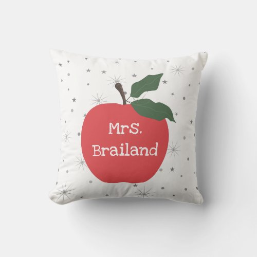 Personalize teacher name custom red apple throw pillow