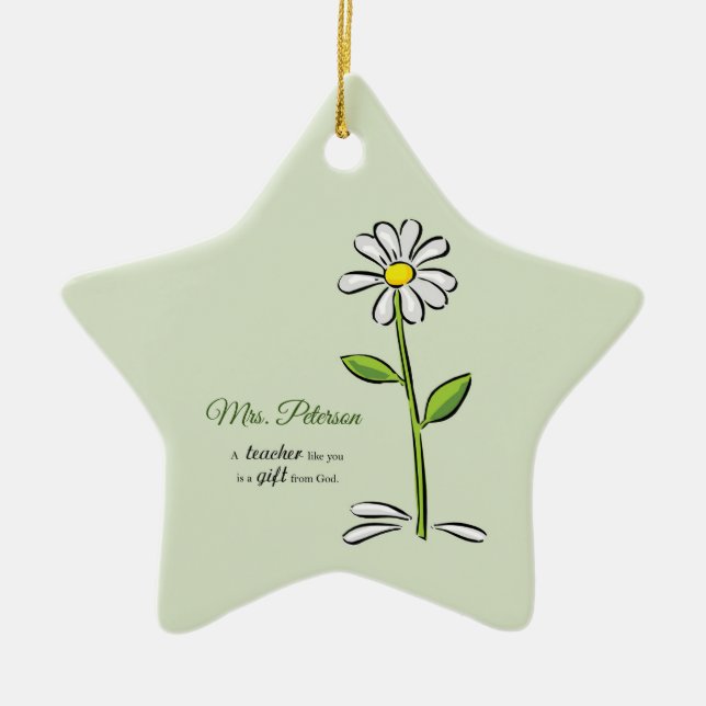 Personalize, Teacher Thank You, Religious Flower Ceramic Ornament (Front)