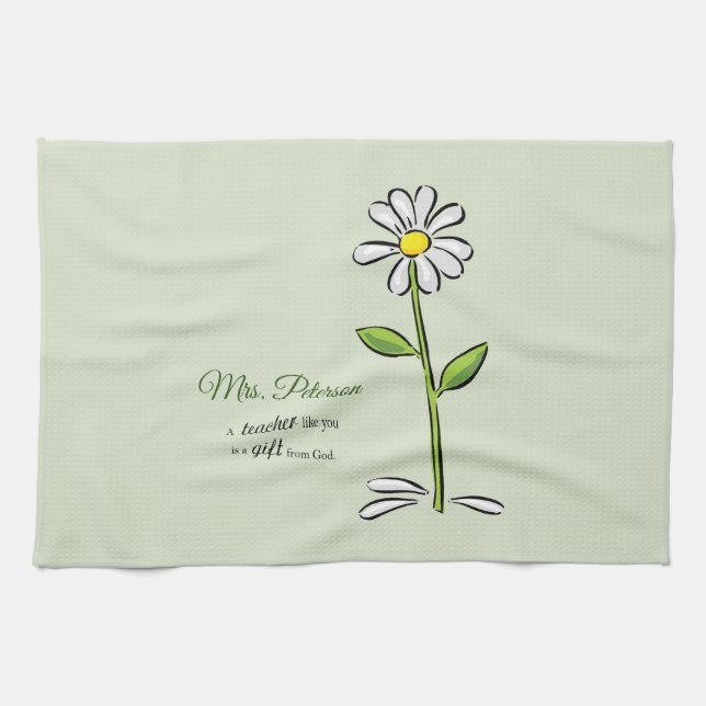 Personalize, Teacher Thank You, Religious Flower Kitchen Towel (Horizontal)