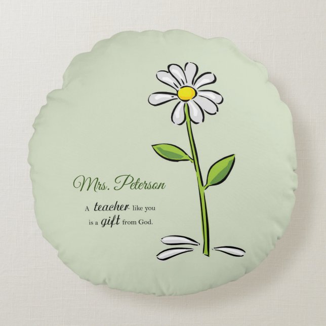 Personalize, Teacher Thank You, Religious Flower Round Pillow (Front)