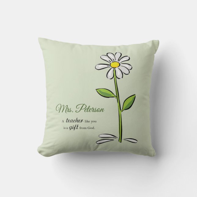 Personalize, Teacher Thank You, Religious Flower Throw Pillow (Front)