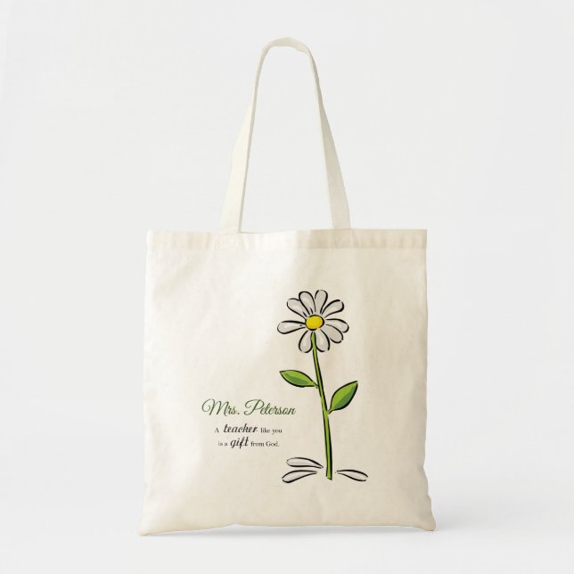 Personalize, Teacher Thank You, Religious Flower Tote Bag (Front)