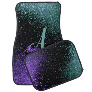 Personalize Teal and Purple Glitter  Car Floor Mat